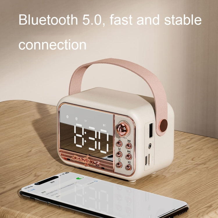 S11 Handheld Retro Wecker Bluetooth Lautsprecher Desktop tragbare Uhr, S11 (Beige), S11 (Pink)