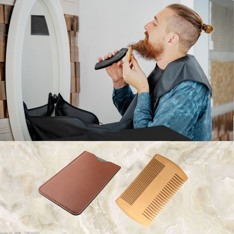 TW-BC90 Bartkamm aus Holz, Bartform, doppelseitiger Kamm mit PU-Lederetui, Wooden