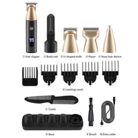 5-in-1-Haarschnitt-Digitalanzeige, Wasserwasch-Rasierer, Nasenhaar-Elektro-Push-Scheren-Set, LK-881 5 In 1 (Gold), LK-881 5 In 1 (Silver)