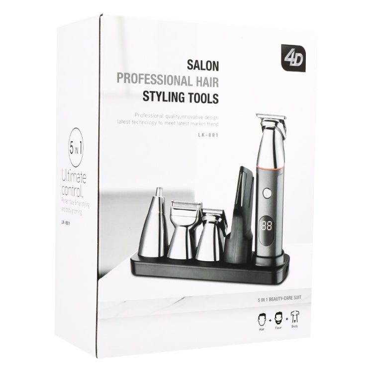 5-in-1-Haarschnitt-Digitalanzeige, Wasserwasch-Rasierer, Nasenhaar-Elektro-Push-Scheren-Set, LK-881 5 In 1 (Gold), LK-881 5 In 1 (Silver)