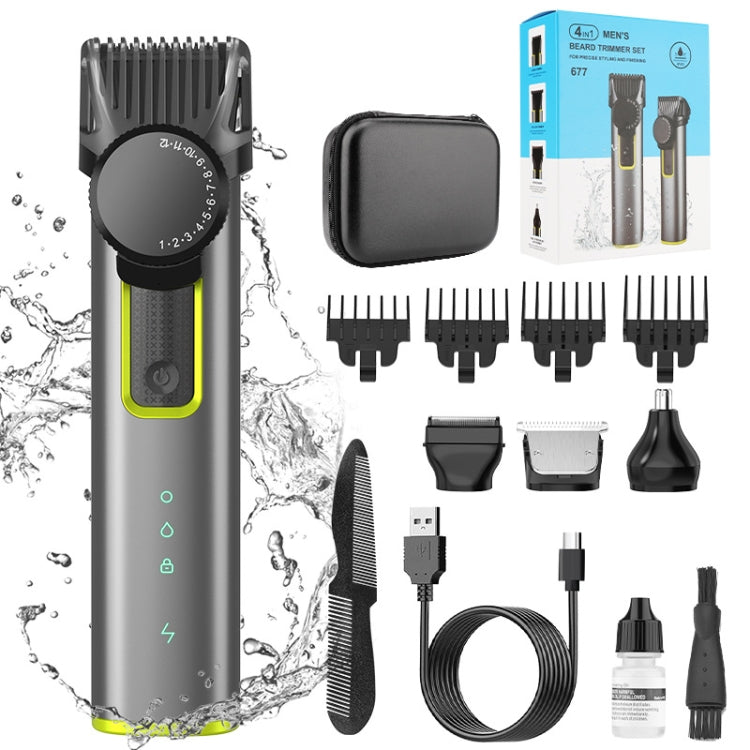 IPX5 wasserdichter Herren-Multifunktions-Friseur 4-in-1-Rasierer, Nasenhaar-Set, USB-Ladedruck, 677 4 In 1