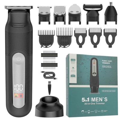 YJ-102 5-in-1 Multifunktions-Haartrimmer für Herren mit Licht, IPX6 wasserdicht, zum Trimmen von Haaren und Nase, YJ-102