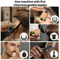 5-in-1 Multifunktions-Haarschneider mit Digitalanzeige, wasserdicht (IPX6), Nasen- und Körperhaartrimmer