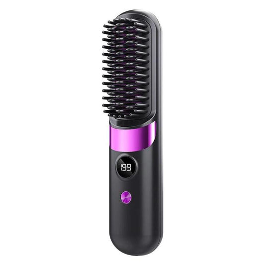 Tragbare kabellose Haarglättungsbürste mit digitalem Display, Negativ-Ionen-Haarpflege, kabelloser Stylingkamm