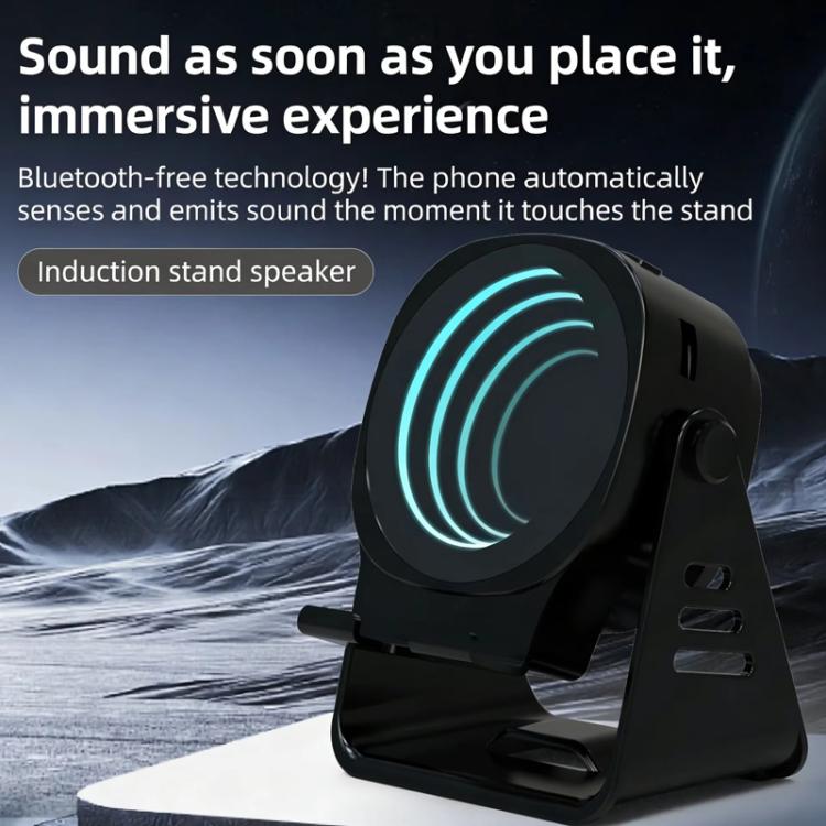 Kabelloser Induktionslautsprecher mit Handyhalterung, multifunktionaler Bluetooth-Desktop-Lautsprecher mit Nachtlicht