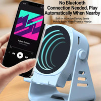 Kabelloser Induktionslautsprecher mit Handyhalterung, multifunktionaler Bluetooth-Desktop-Lautsprecher mit Nachtlicht