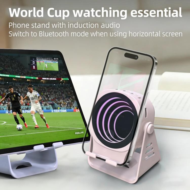 Kabelloser Induktionslautsprecher mit Handyhalterung, multifunktionaler Bluetooth-Desktop-Lautsprecher mit Nachtlicht