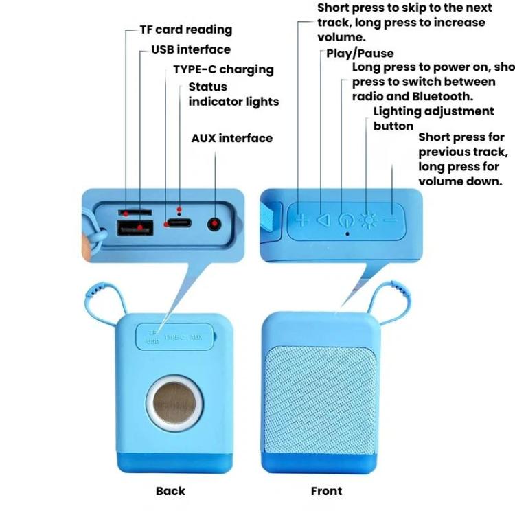 Mini-Retro-Bluetooth-Lautsprecher mit RGB-Beleuchtung, TF-Karten- und USB-Anschluss, Desktop-Audio