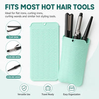 Hitzebeständige Silikonmatte für Lockenstab und Glätteisen, 2-in-1 Reise-Organizer für heiße Haarstylinggeräte, rutschfeste, doppelseitige Schutzmatte für die Arbeitsfläche, ideal für Haarglätter