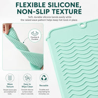Hitzebeständige Silikonmatte für Lockenstab und Glätteisen, 2-in-1 Reise-Organizer für heiße Haarstylinggeräte, rutschfeste, doppelseitige Schutzmatte für die Arbeitsfläche, ideal für Haarglätter
