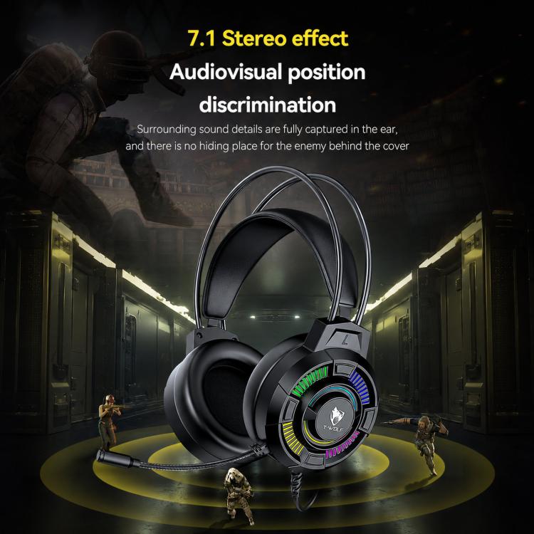 T-WOLF H140 Gaming-Headset mit Mikrofon, 7.1 Surround-Sound, kabelgebunden, mit RGB-Beleuchtung, H140