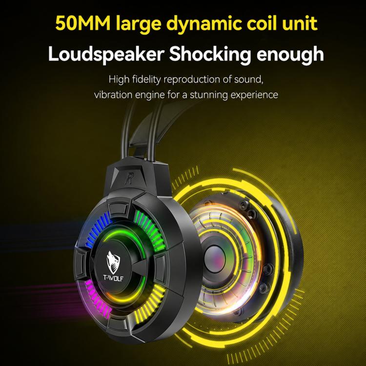 T-WOLF H140 Gaming-Headset mit Mikrofon, 7.1 Surround-Sound, kabelgebunden, mit RGB-Beleuchtung, H140