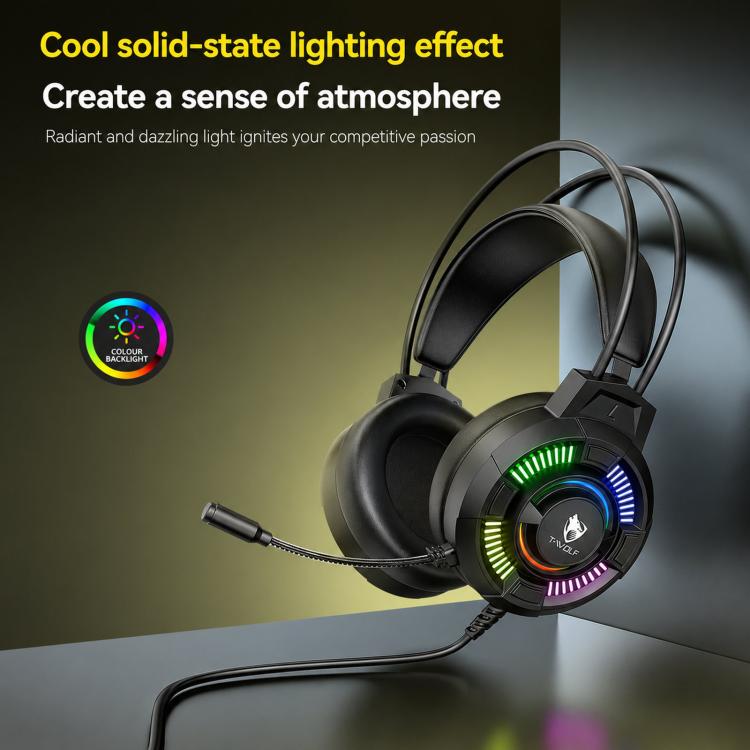 T-WOLF H140 Gaming-Headset mit Mikrofon, 7.1 Surround-Sound, kabelgebunden, mit RGB-Beleuchtung, H140
