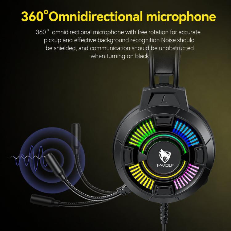 T-WOLF H140 Gaming-Headset mit Mikrofon, 7.1 Surround-Sound, kabelgebunden, mit RGB-Beleuchtung, H140
