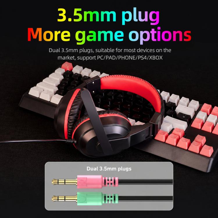 T-WOLF H150 Gaming-Headset mit zwei 3,5-mm-Klinkensteckern, Mikrofon, Over-Ear-Stereo-Kopfhörer mit Kabel und 40-mm-Lautsprechertreibern, H150