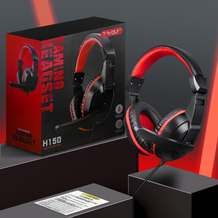 T-WOLF H150 Gaming-Headset mit zwei 3,5-mm-Klinkensteckern, Mikrofon, Over-Ear-Stereo-Kopfhörer mit Kabel und 40-mm-Lautsprechertreibern, H150