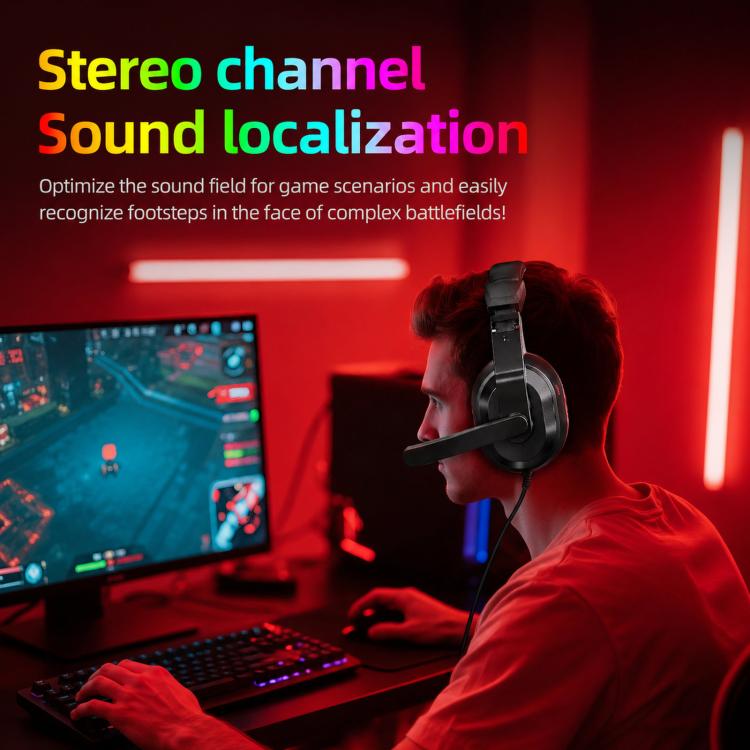 T-WOLF H150 Gaming-Headset mit zwei 3,5-mm-Klinkensteckern, Mikrofon, Over-Ear-Stereo-Kopfhörer mit Kabel und 40-mm-Lautsprechertreibern, H150