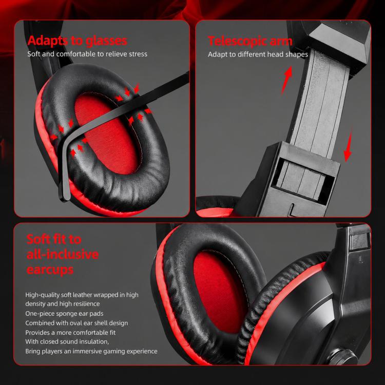 T-WOLF H150 Gaming-Headset mit zwei 3,5-mm-Klinkensteckern, Mikrofon, Over-Ear-Stereo-Kopfhörer mit Kabel und 40-mm-Lautsprechertreibern, H150