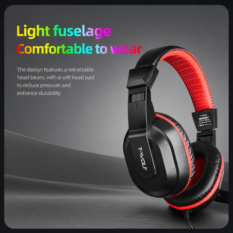 T-WOLF H150 Gaming-Headset mit zwei 3,5-mm-Klinkensteckern, Mikrofon, Over-Ear-Stereo-Kopfhörer mit Kabel und 40-mm-Lautsprechertreibern, H150