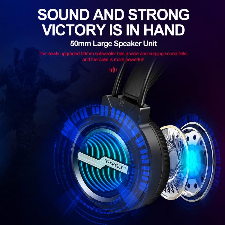 T-WOLF H130 Dual 3,5-mm- und USB-Gaming-Headset mit Mikrofon, RGB-Beleuchtung, kabelgebundener PC-Kopfhörer, H130