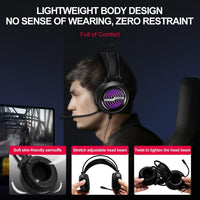 T-WOLF H130 Dual 3,5-mm- und USB-Gaming-Headset mit Mikrofon, RGB-Beleuchtung, kabelgebundener PC-Kopfhörer, H130