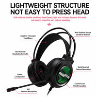 T-WOLF H130 Dual 3,5-mm- und USB-Gaming-Headset mit Mikrofon, RGB-Beleuchtung, kabelgebundener PC-Kopfhörer, H130