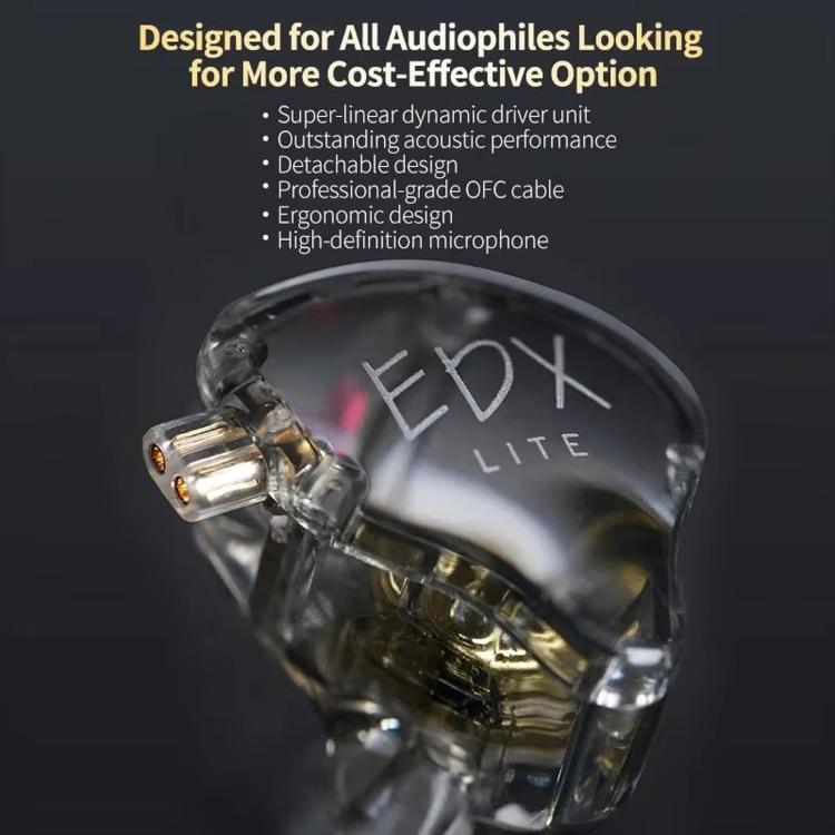 KZ-EDX Lite Dynamischer Ohrhörer mit internem Magnettreiber, 1,2 m Kabellänge, tiefe Bässe, abnehmbares Kabel, Musik- und Gaming-Ohrhörer, Translucent Gray Standard, Translucent Gray With Mic, Transparent Standard, Transparent With Mic                 ...