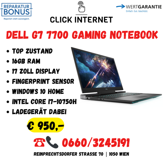 Dell G7 17zoll- Model 7700 , 16GB RAM - Intel Core i7 - RTX GEFORCE - Touch ID Fingerprint - Top Zustand -MIT Original Ladegerät Dabei - Windows 10 Home - 1TB SPEICHER - 17 Zoll (Ohne Verpackung)