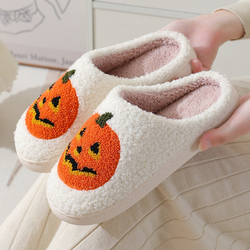 Halloween Pumpkin Cartoon Slippers Warm Winter Slippers Men And Women Couples Indoor House Shoes