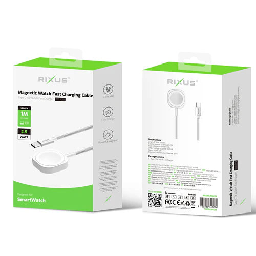 Rixus RXUC19 Magnetic Watch Fast Charging Cable 100CM White